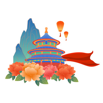 国庆天坛牡丹元素