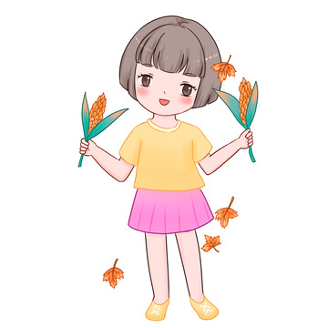 秋分秋收秋叶人物收割稻穗