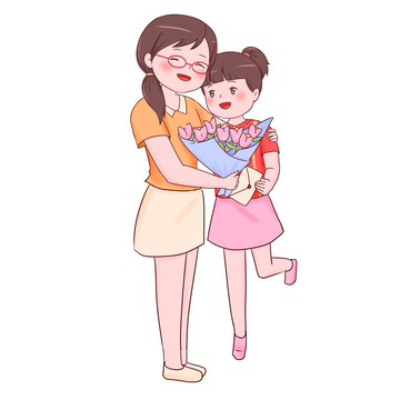 教师节老师和学生拥抱送花庆祝