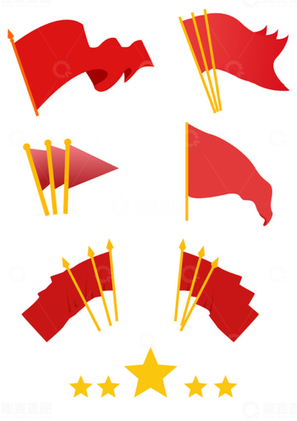 源文件下载【趣麦麦图】红色飘扬旗帜