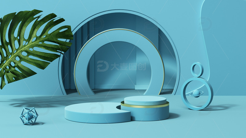 源文件下载【趣麦麦图】C4D蓝色立体电商展台