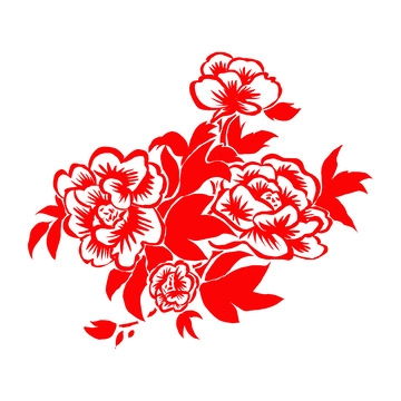 牡丹花剪纸国庆节日手绘元素