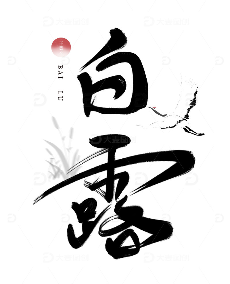 白露白鹤手写艺术字