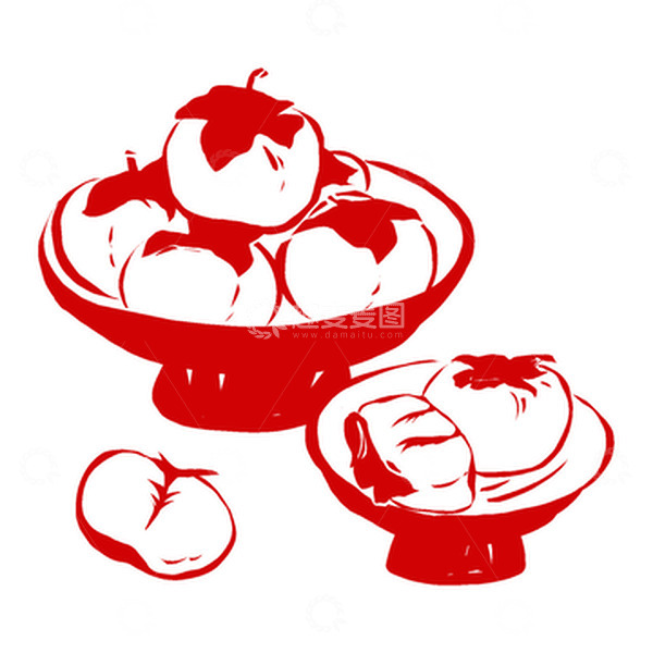 源文件下载【趣麦麦图】盘子柿子剪纸秋分节气手绘元素