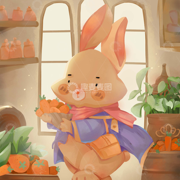 源文件下载【趣麦麦图】兔子胡萝卜可爱儿插手绘插画文创