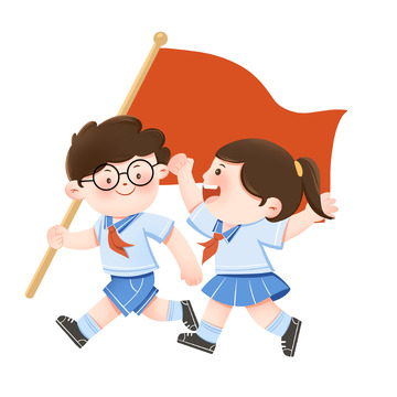 男孩女孩奔跑插画