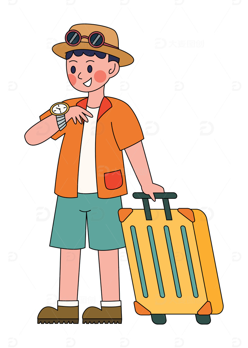 卡通线描秋季出游的人物