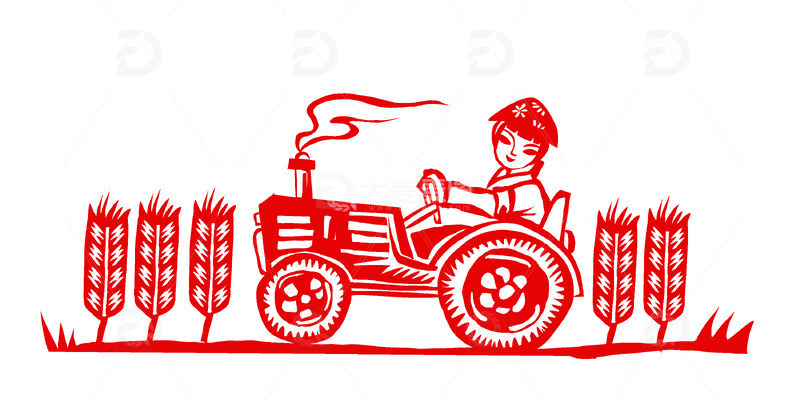 源文件下载【趣麦麦图】农民妇女拖拉机秋收场景水稻麦子剪纸秋分