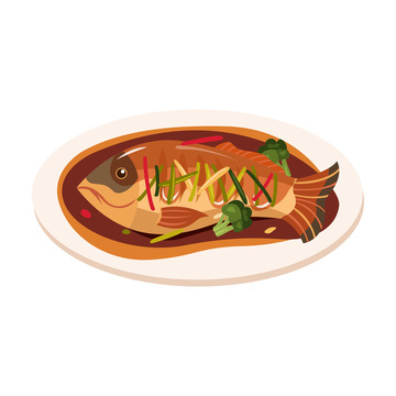 卡通美味红烧麻辣鱼
