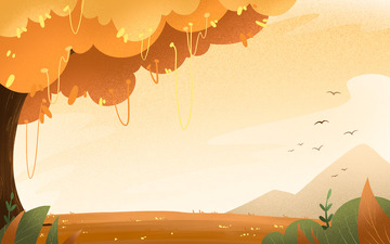 手绘秋天植物秋分绿植树木插画背景