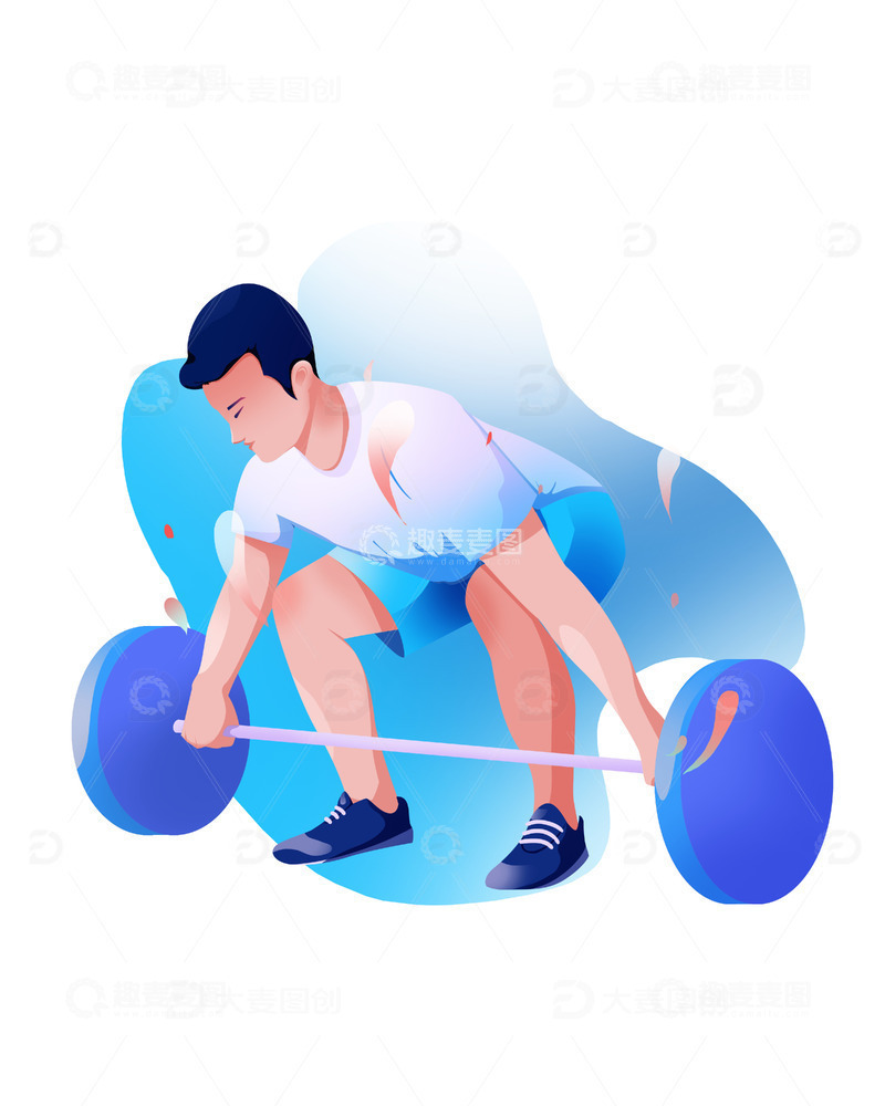 源文件下载【趣麦麦图】-简约扁平运动员人物举重