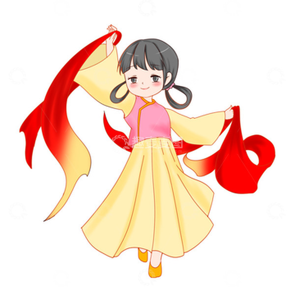 源文件下载【趣麦麦图】国庆喜迎国庆彩带飘带舞蹈少女