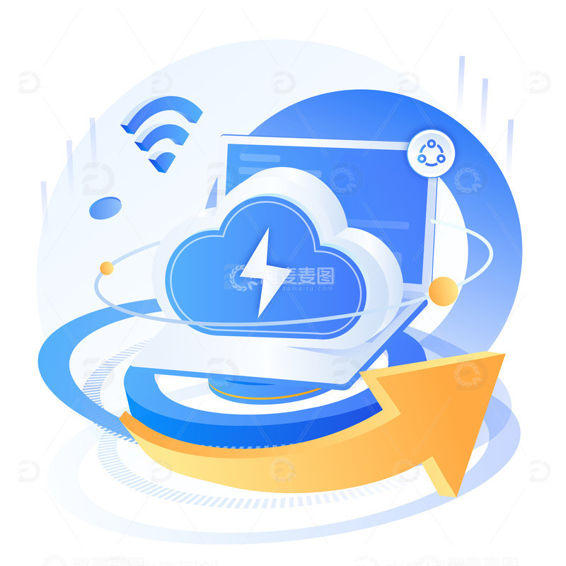 源文件下载【趣麦麦图】蓝色商务2.5D互联网云电脑产品装饰元素