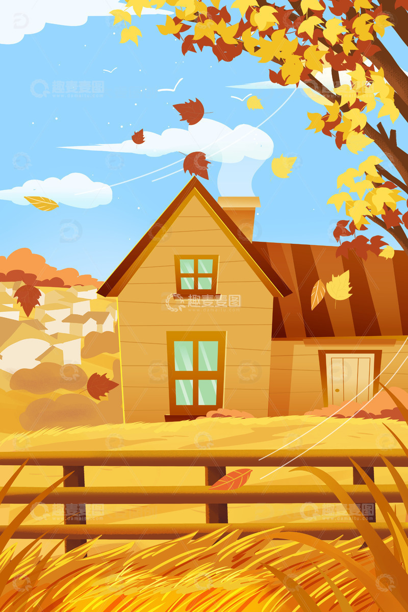 源文件下载【趣麦麦图】节日二十四节气秋分唯美金秋插画