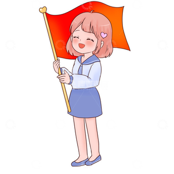 源文件下载【趣麦麦图】国庆学生红旗飘扬庆祝
