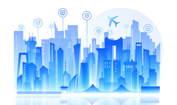 蓝色几何商务互联网城市地标剪影装饰元素