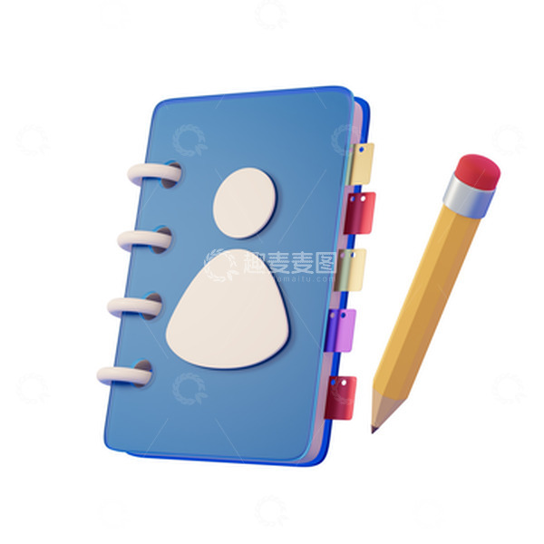 源文件下载【趣麦麦图】3D立体记录本记事本铅笔文具模型