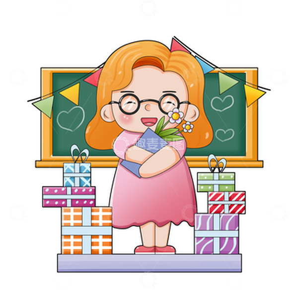 源文件下载【趣麦麦图】教师节老师教师讲台礼物人物场景插画