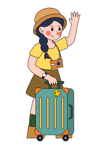 卡通线描外出旅游的人物元素