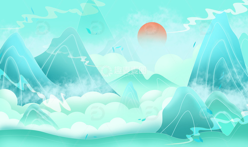 源文件下载【趣麦麦图】中国风山水画装饰banner底部装饰纹理