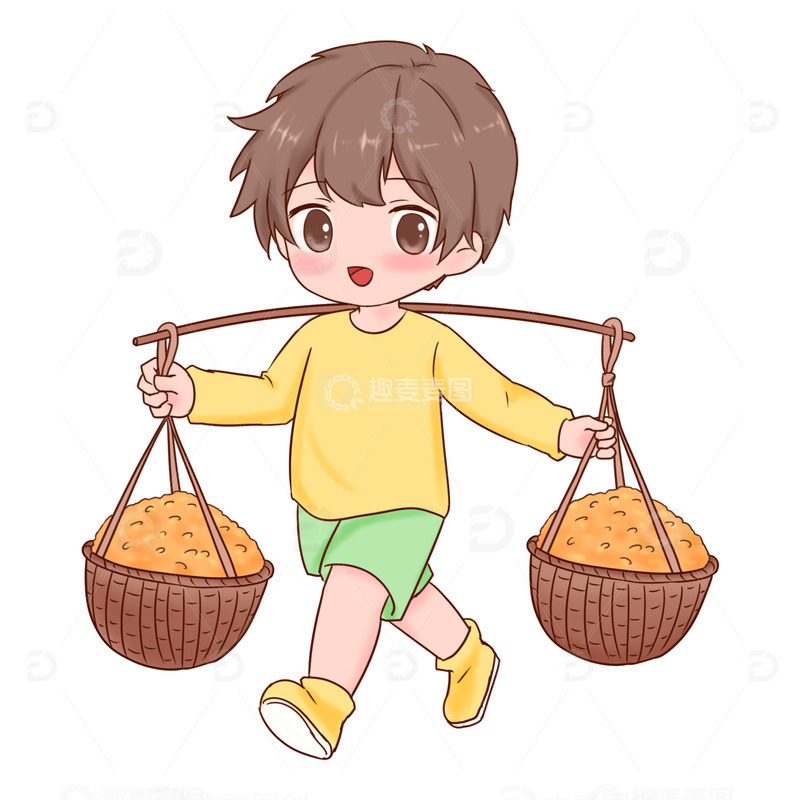 源文件下载【趣麦麦图】-秋分挑担子收获稻米人物