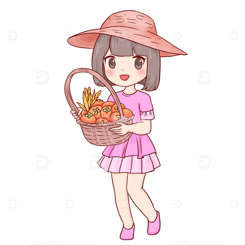 源文件下载【趣麦麦图】-秋分收获柿子稻穗人物