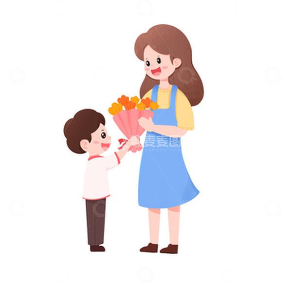 源文件下载【趣麦麦图】教师节男孩给老师献花免抠元素