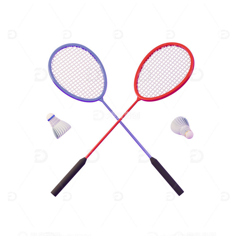 源文件下载【趣麦麦图】3D羽毛球拍和羽毛球体育运动器材