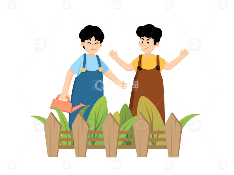 源文件下载【趣麦麦图】卡通农民种植树苗