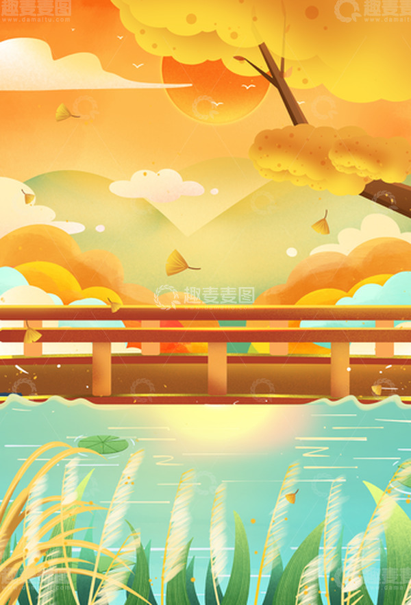 源文件下载【趣麦麦图】秋分节日节气唯美金秋插画