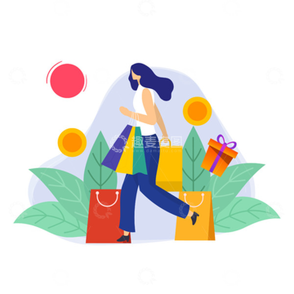 源文件下载【趣麦麦图】扁平化女生购物