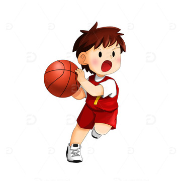 投篮打篮球的卡通运动员