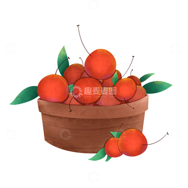 源文件下载【趣麦麦图】手绘水果竹筐樱桃元素