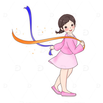 国庆节日飘带庆祝人物