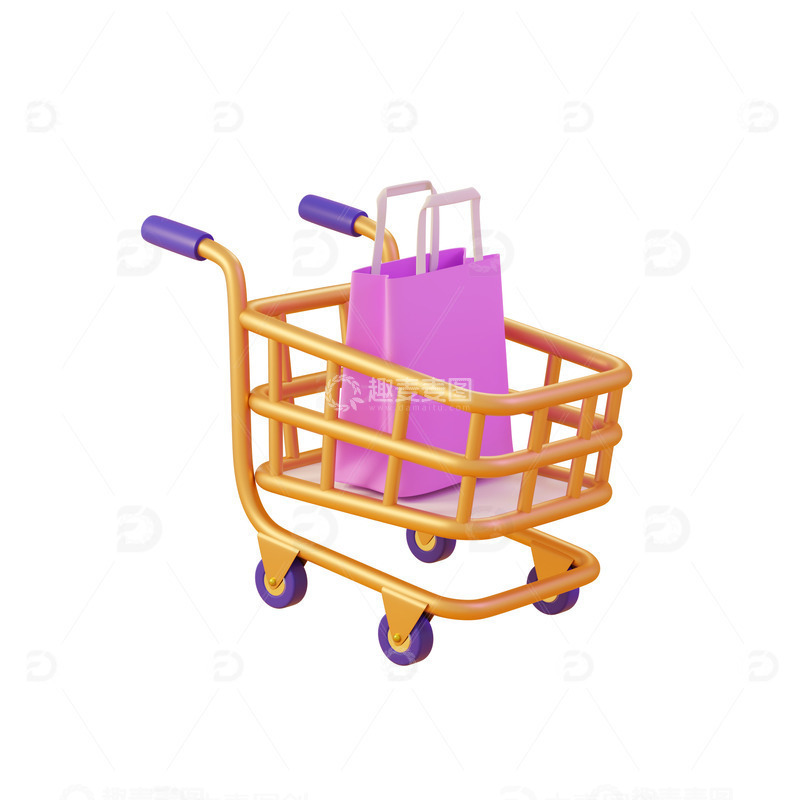 商城购物车购物袋电商促销3D元素