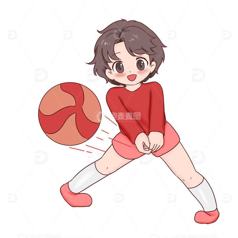源文件下载【趣麦麦图】运动员打排球人物