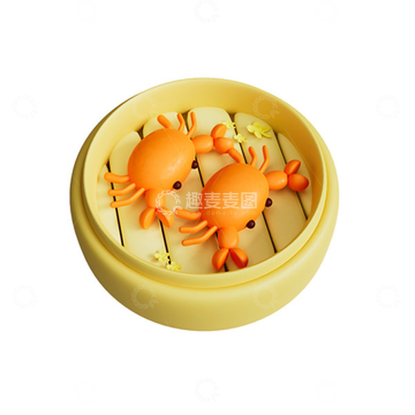 源文件下载【趣麦麦图】3D立体秋天的蒸笼蟹