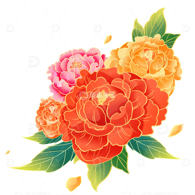 源文件下载【趣麦麦图】中国风富贵风牡丹花国庆国庆节