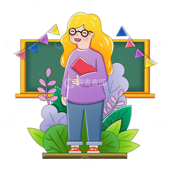 源文件下载【趣麦麦图】讲课教师节老师黑板手绘插画