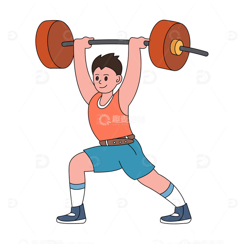 源文件下载【趣麦麦图】-卡通线描举重运动员