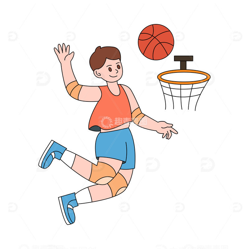 源文件下载【趣麦麦图】卡通线描扣篮的运动员