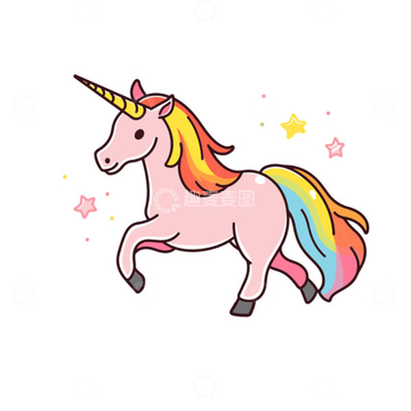 源文件下载【趣麦麦图】卡通独角兽彩虹小马插画