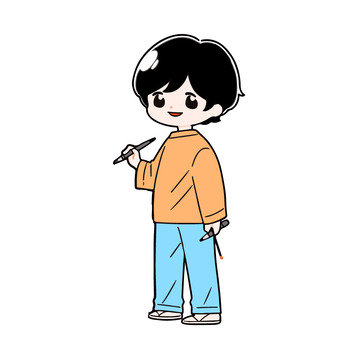 拿着画笔的小画家
