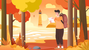 节气秋分出游金秋秋季旅行矢量插画