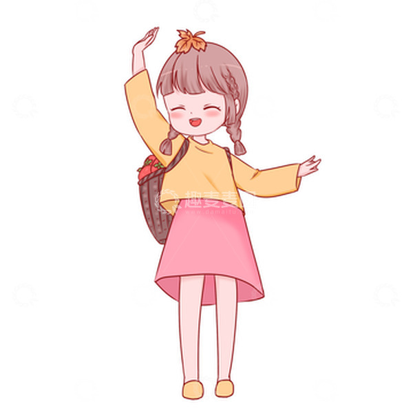 源文件下载【趣麦麦图】秋分秋收人物背柿子筐头上飘落叶