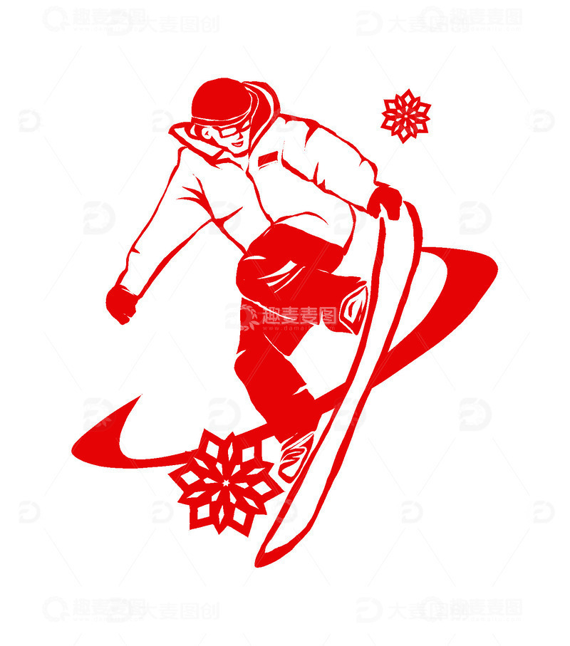 源文件下载【趣麦麦图】滑雪运动员运动会亚运会雪花剪纸手绘元素