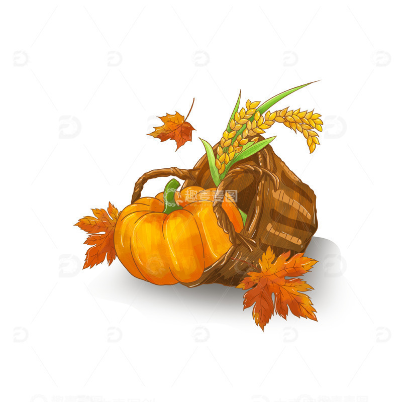 源文件下载【趣麦麦图】秋分南瓜麦穗元素