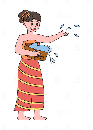 卡通线描傣族泼水节人物元素