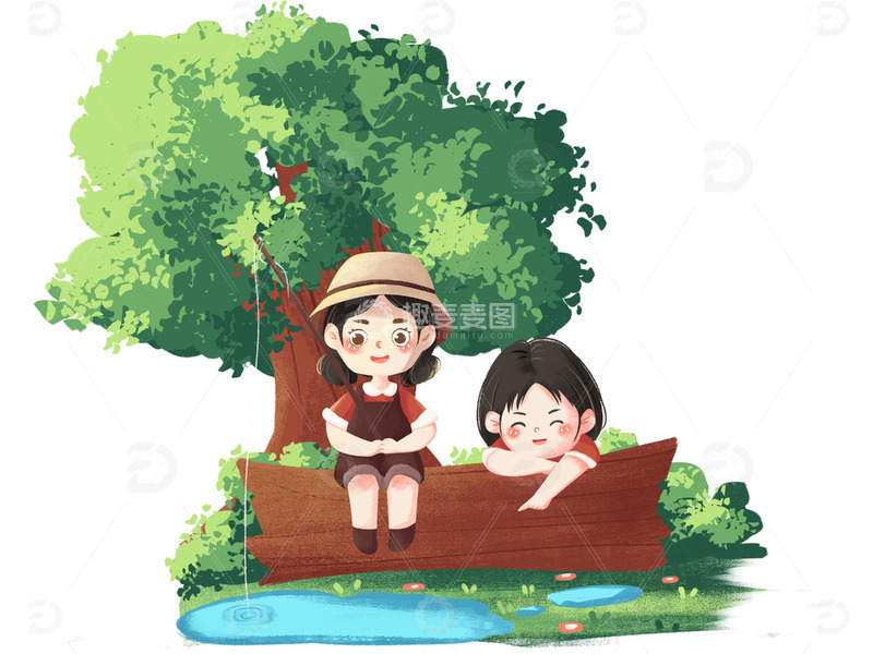 源文件下载【趣麦麦图】卡通垂钓儿童钓鱼