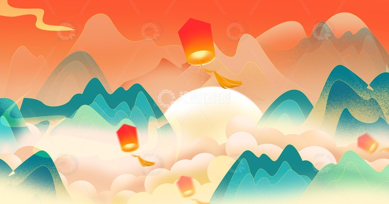 源文件下载【趣麦麦图】国潮中秋国庆中式底部海报边框插画展板